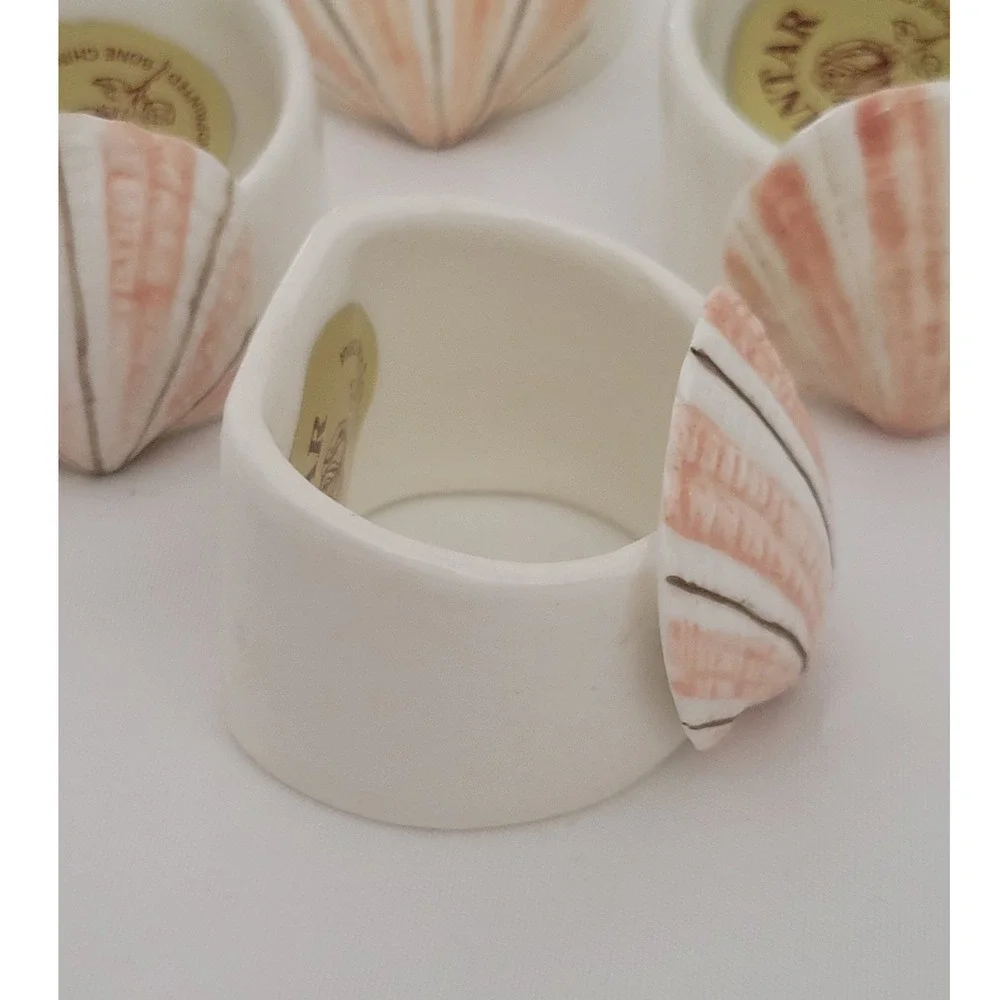 Vintage Shell Napkin Rings Set 7 Hand Painted Bone China Pintar Bloomingdale's